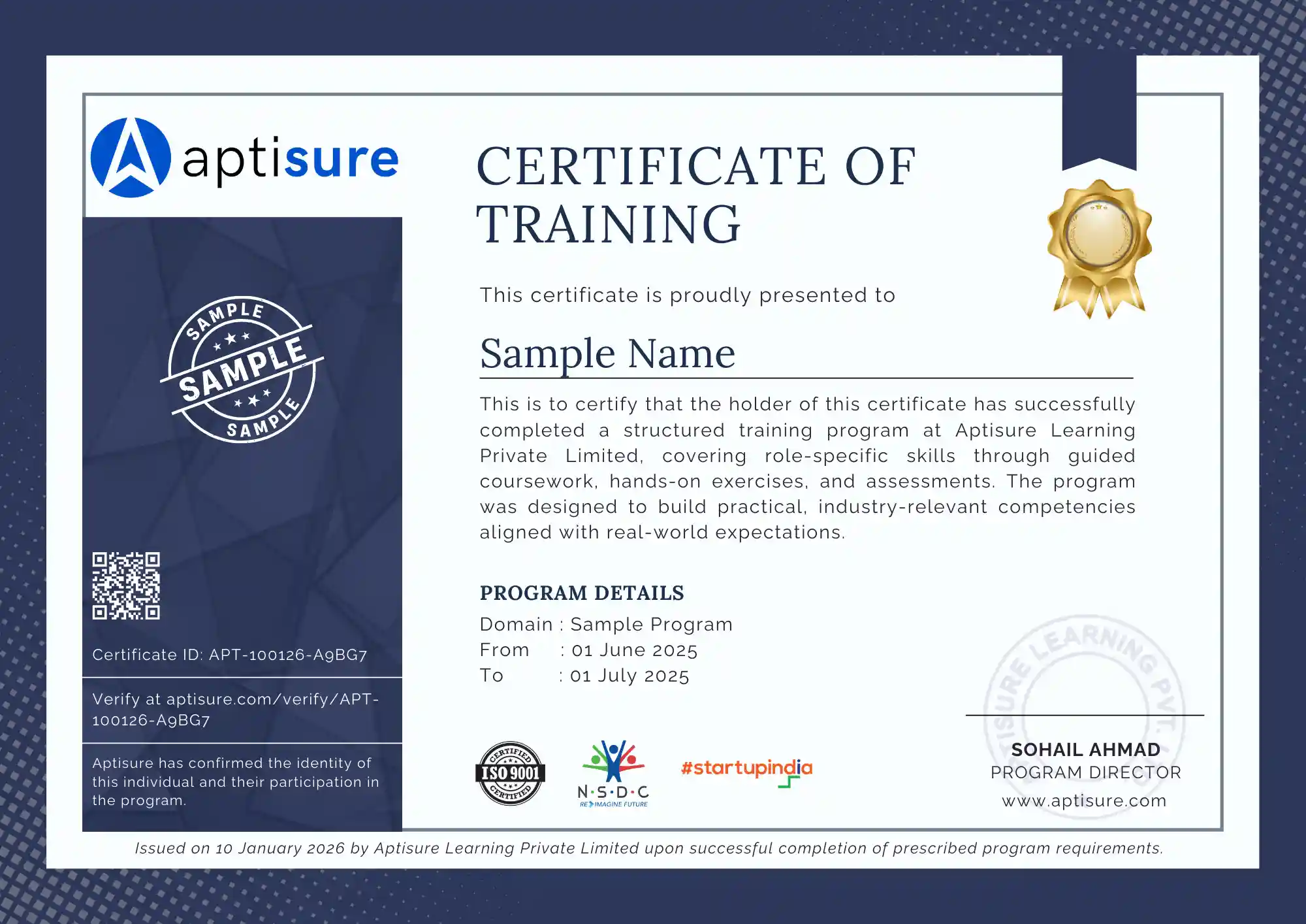 Aptisure Training certificate